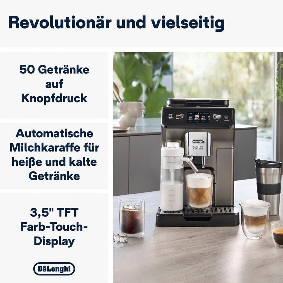 De'Longhi Kaffeevollautomat Eletta Explore Cold Brew ECAM450.86.T - 100 Rezepte (App), heiß & kalt, Cold Brew in unter 5 Minuten inkl. 3,5" Touch-Display & To-Go Funktion - Thumbnail 2