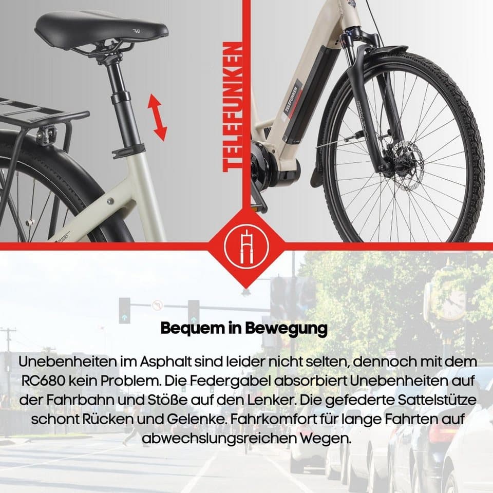 Telefunken E-Bike Cityrad Multitalent RC680, 10 Gang Shimano, Kettenschaltung, Mittelmotor, 705,6 Wh, (28 Zoll, Straßenzulassung, Scheibenbremsen), Pedelec, Elektrofahrrad für Damen u. Herren - Thumbnail 10