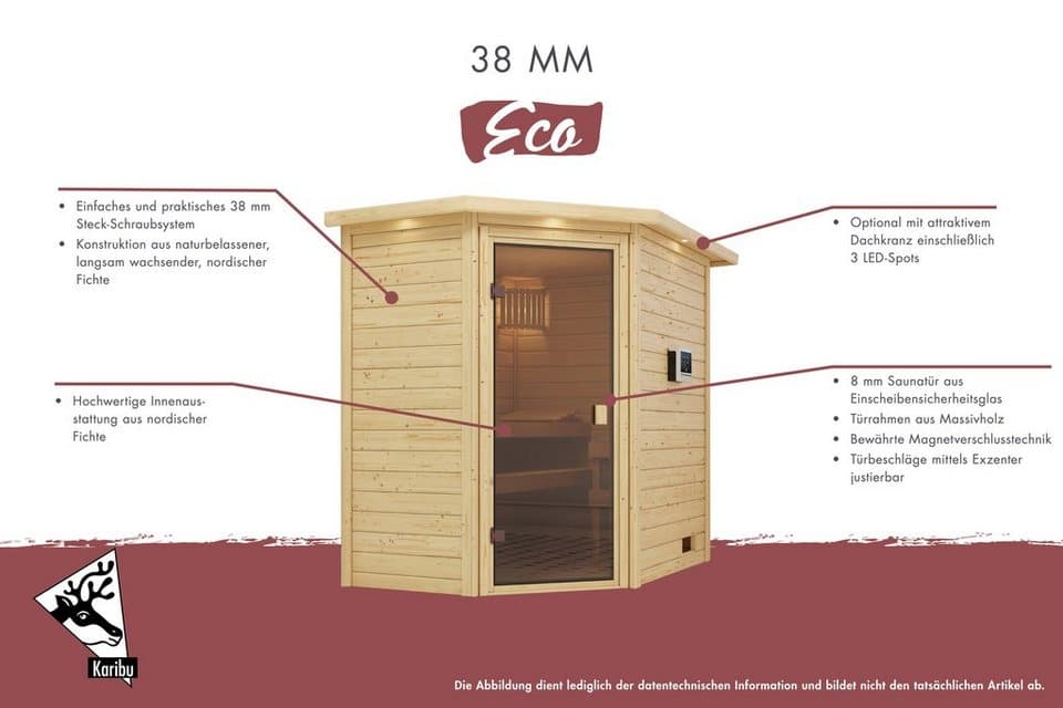 Karibu Sauna Mia (Fronteinstieg), BxTxH: 2240 x 1840 x 2020 cm, 38 mm, Ofen 9 kW integr. Strg - Thumbnail 3