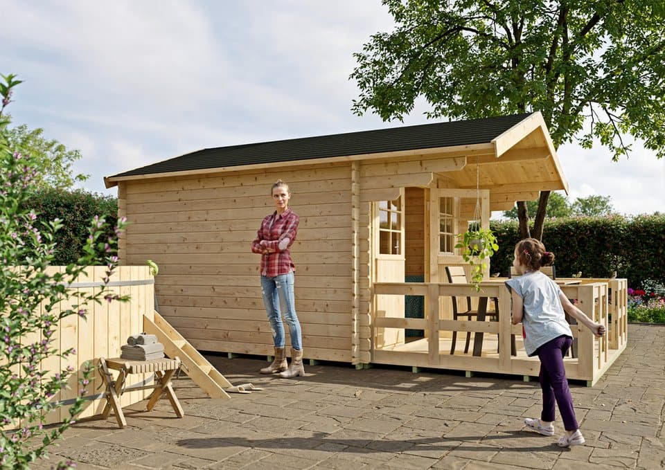 KONIFERA Gartenhaus Kallenberg 2 aus naturbelassenem Fichtenholz, BxT: 340x443 cm, mit Terrasse, Vordach und Fußboden - Thumbnail 5