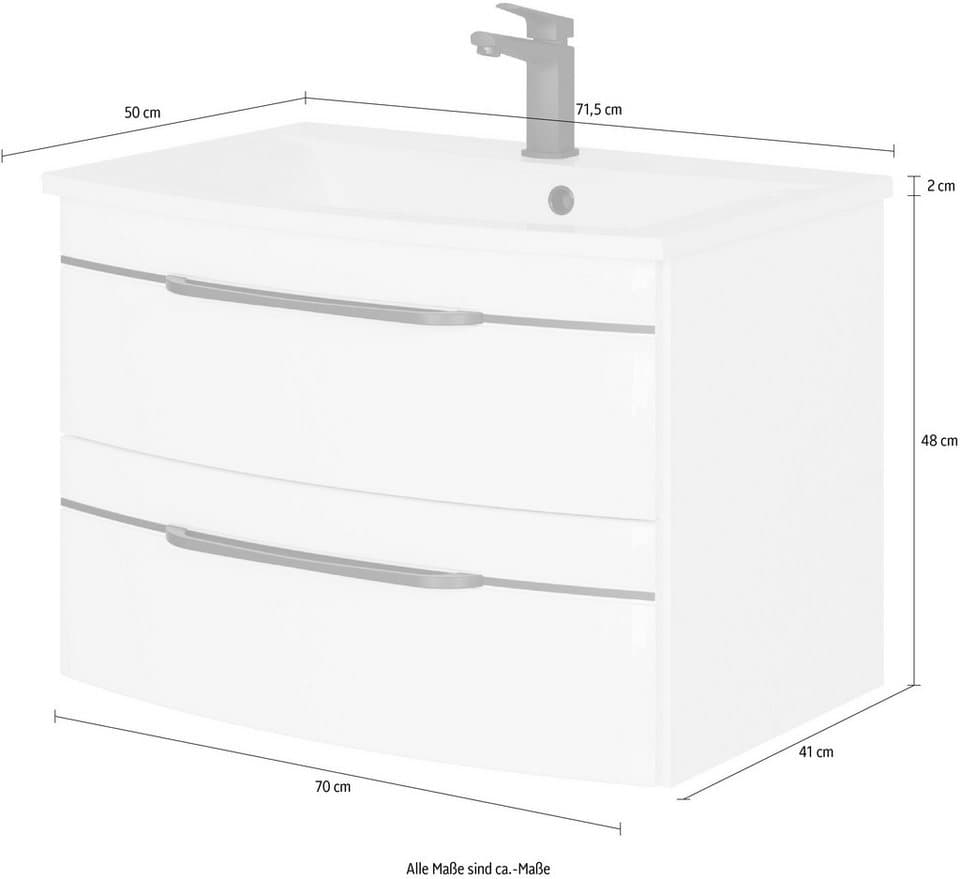 Saphir Waschtisch Serie 7045 Mineralmarmor-Waschtisch und Unterschrank, 71,5 cm breit, Waschplatz mit 2 Schubladen, Badmöbel Set mit Waschtisch - Thumbnail 7