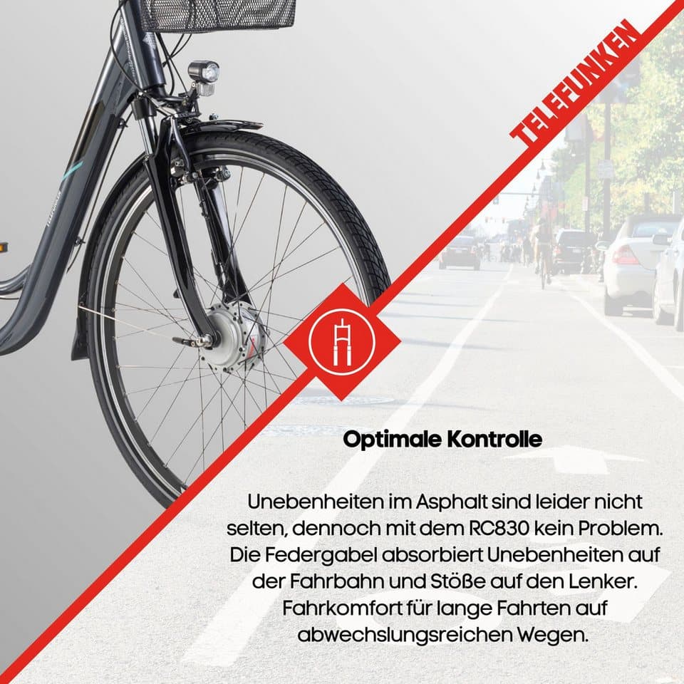 Telefunken E-Bike Cityrad Multitalent RC830, 3 Gang Shimano Nexus Schaltwerk, Frontmotor, 531,3 Wh, Pedelec, Elektrofahrrad für Damen u. Herren - Thumbnail 5