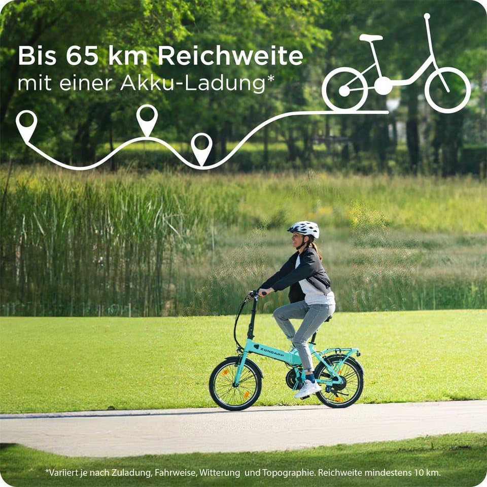 Zündapp E-Bike Faltrad Z101, 6 Gang Shimano Tourney RD-TY300 Schaltwerk, Kettenschaltung, Heckmotor, 270 Wh, Pedelec, Elektrofahrrad für Damen u. Herren - Thumbnail 2
