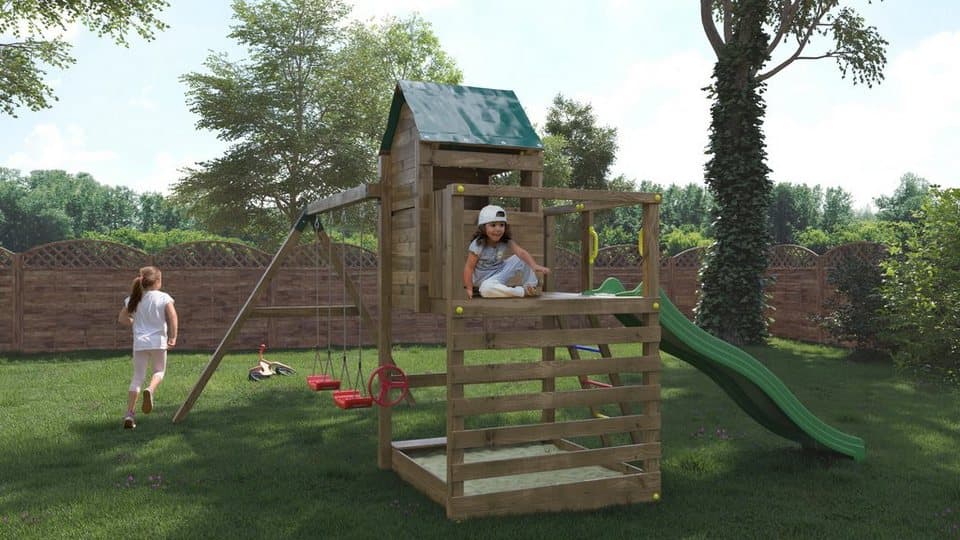 FUNGOO Spielturm Jarcas4, mit Schaukel & Rutsche, Kletterwand - Thumbnail 3