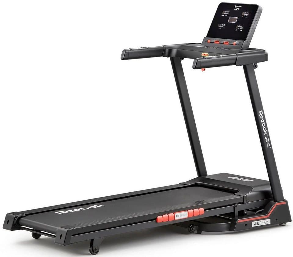 Reebok Laufband Jet 100z (mit LED-Display und eingebauten Handpulssensoren), bis max. 18 km/h, klappbar, mit Steigung, 110 kg max. Benutzergewicht