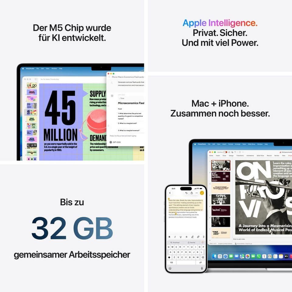 Apple 15-inch MacBook Air Notebook (38,91 cm/15,3 Zoll, Apple M5, 10-Core GPU, 16 GB, 512 GB SSD) - Thumbnail 8