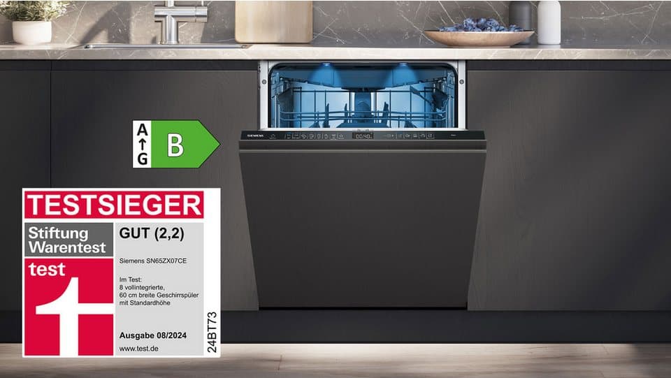 SIEMENS vollintegrierbarer Geschirrspüler iQ500 SN65ZX07CE, 14 Maßgedecke, Made in Germany, flexible Körbe & Schubladen, Spülturbo varioSpeed - Thumbnail 2