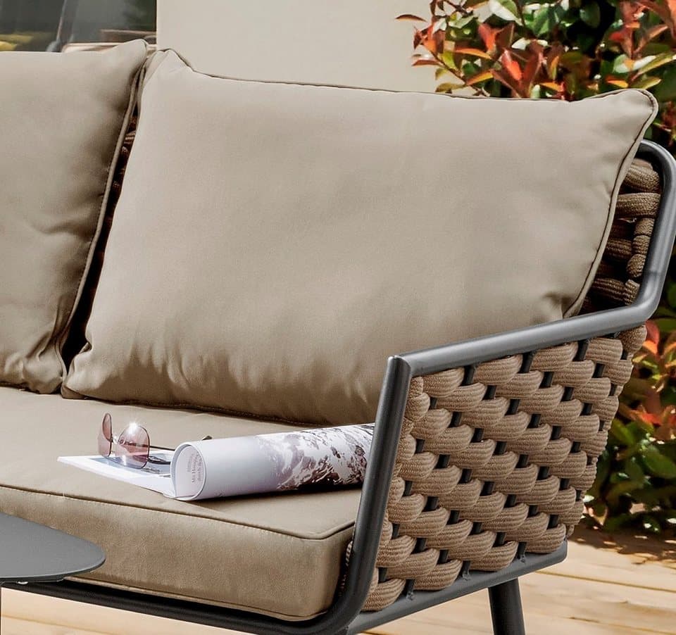 Destiny Gartenlounge-Set RAVENNA Set, Tisch 109x60x45cm, Beistellt. 60x60x40cm, coffee, (Set, 12-tlg., 2 Sessel, 1 Sofa, inkl. Polster, 1 Tisch, 1 Beistelltisch), Aluminium, Olefin-Rope - Thumbnail 3