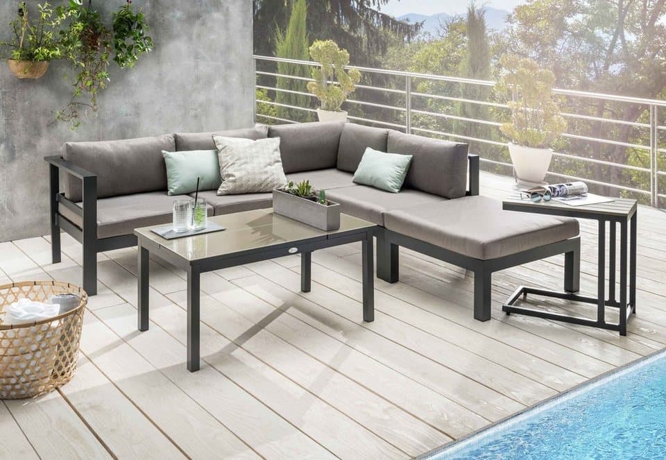 Destiny Gartenlounge-Set ARENAL, (Set, 15-tlg., 2x Schenkel, 1x Tisch, 1x Beistelltisch, 1x Hocker, inkl. Auflagen), Aluminium, Tisch: Glasplatten - Bild 1