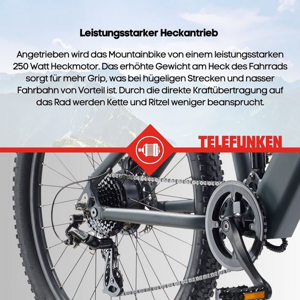 Telefunken E-Bike Mountainbike Aufsteiger M936, 8 Gang Shimano Altus Schaltwerk, Kettenschaltung, Heckmotor, 468 Wh, Pedelec, Elektrofahrrad, Damen, Herren, MTB, Fully - Thumbnail 6