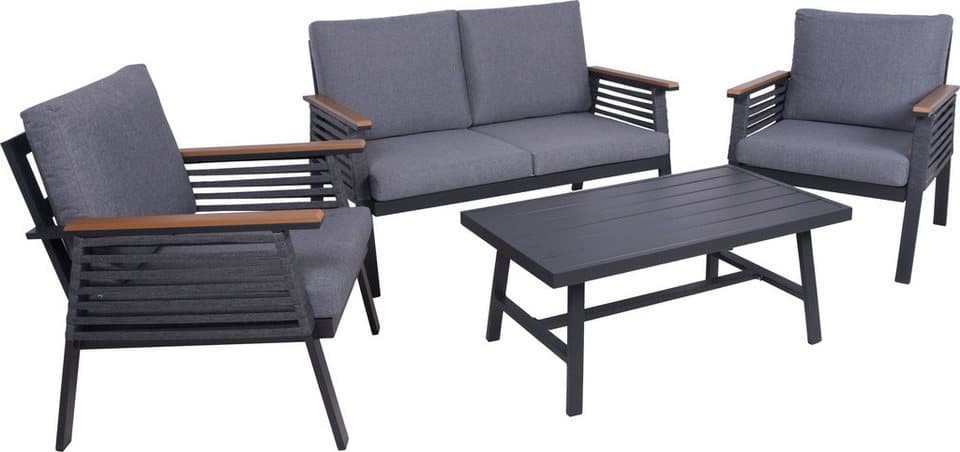 Garden Pleasure Gartenlounge-Set, Lounge-Gruppe »DENIA«, 2 Sessel, 1 Sofa, Tisch LxB: 55,5x100 cm, inkl grauen Kissen - Thumbnail 2