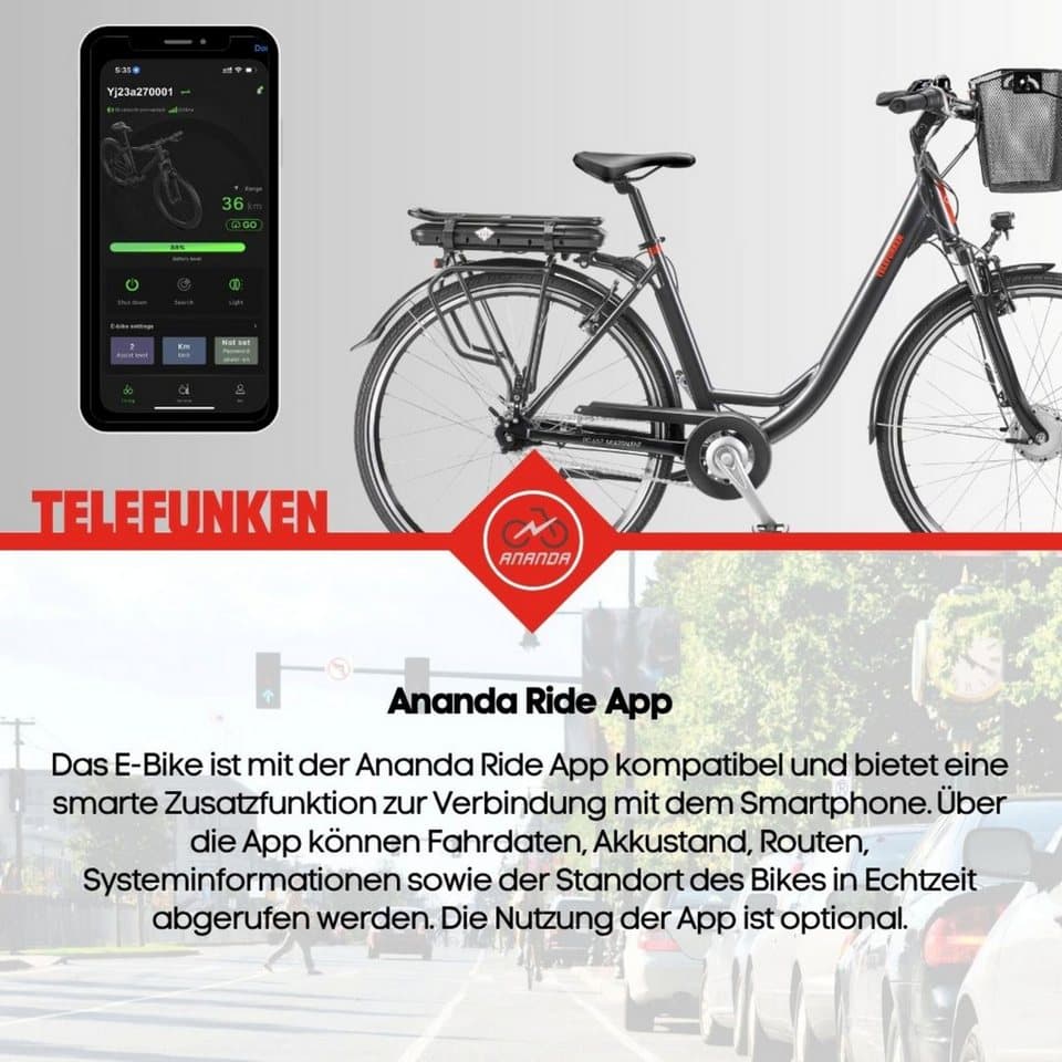 Telefunken E-Bike Cityrad Multitalent RC657, 7 Gang Shimano Nexus Schaltwerk, Nabenschaltung, Frontmotor, 536,5 Wh, Pedelec, Elektrofahrrad für Damen u. Herren - Thumbnail 9