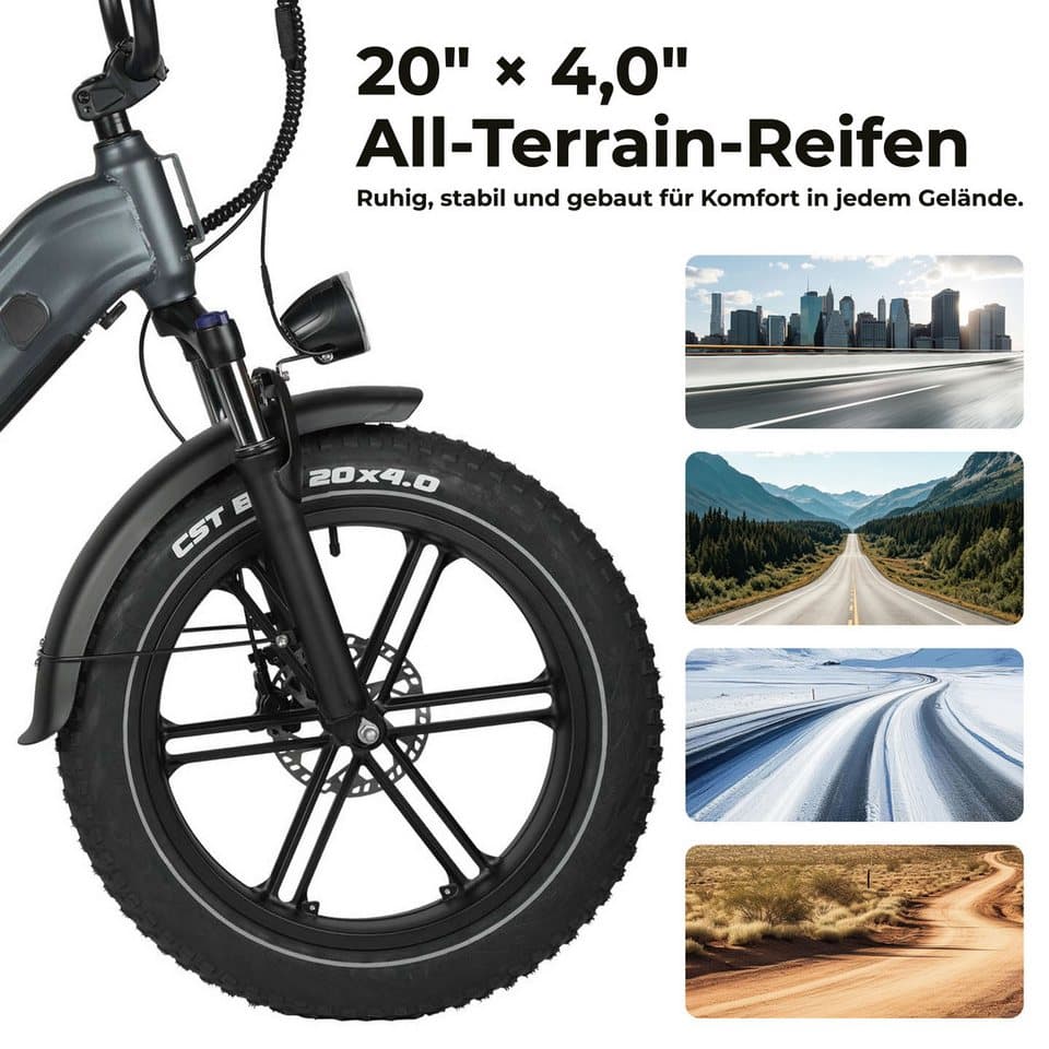 Maxtron E-Bike Crossrad Maxtron Camel E-Bike compactbike, 7 Gang Shimano, Kettenschaltung, Heckmotor, 864 Wh, (Packung), 20-Zoll-Fettreifenfahrrad mit Vorder- und Hinterradfederung - Thumbnail 4