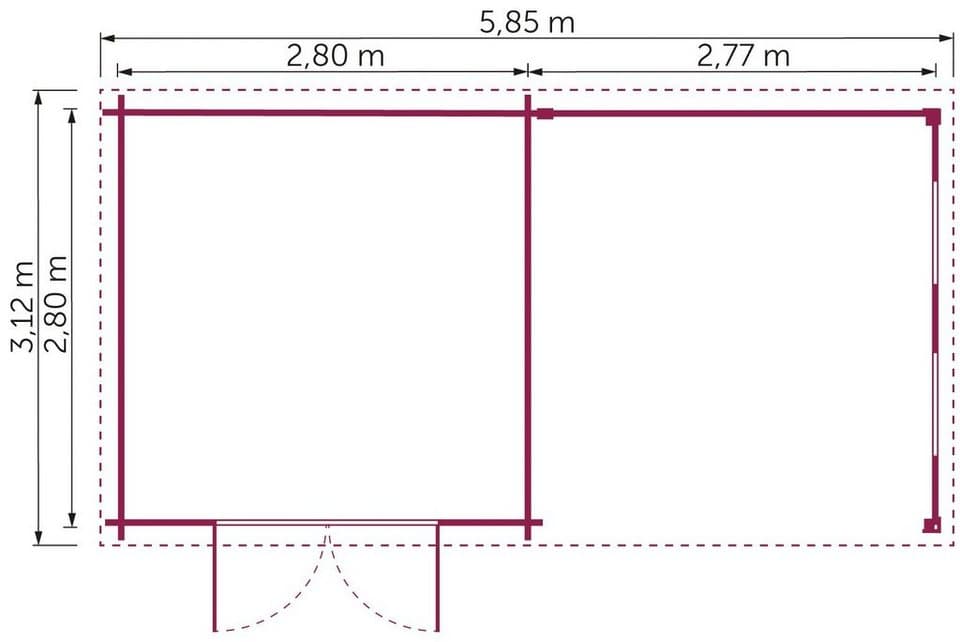 KONIFERA Gartenhaus Acrux aus skandinavischem Fichtenholz, Wandstärke 28 mm, BxT: 585x312 cm, mit seitlichem Anbau, inklusive Fußboden - Thumbnail 2