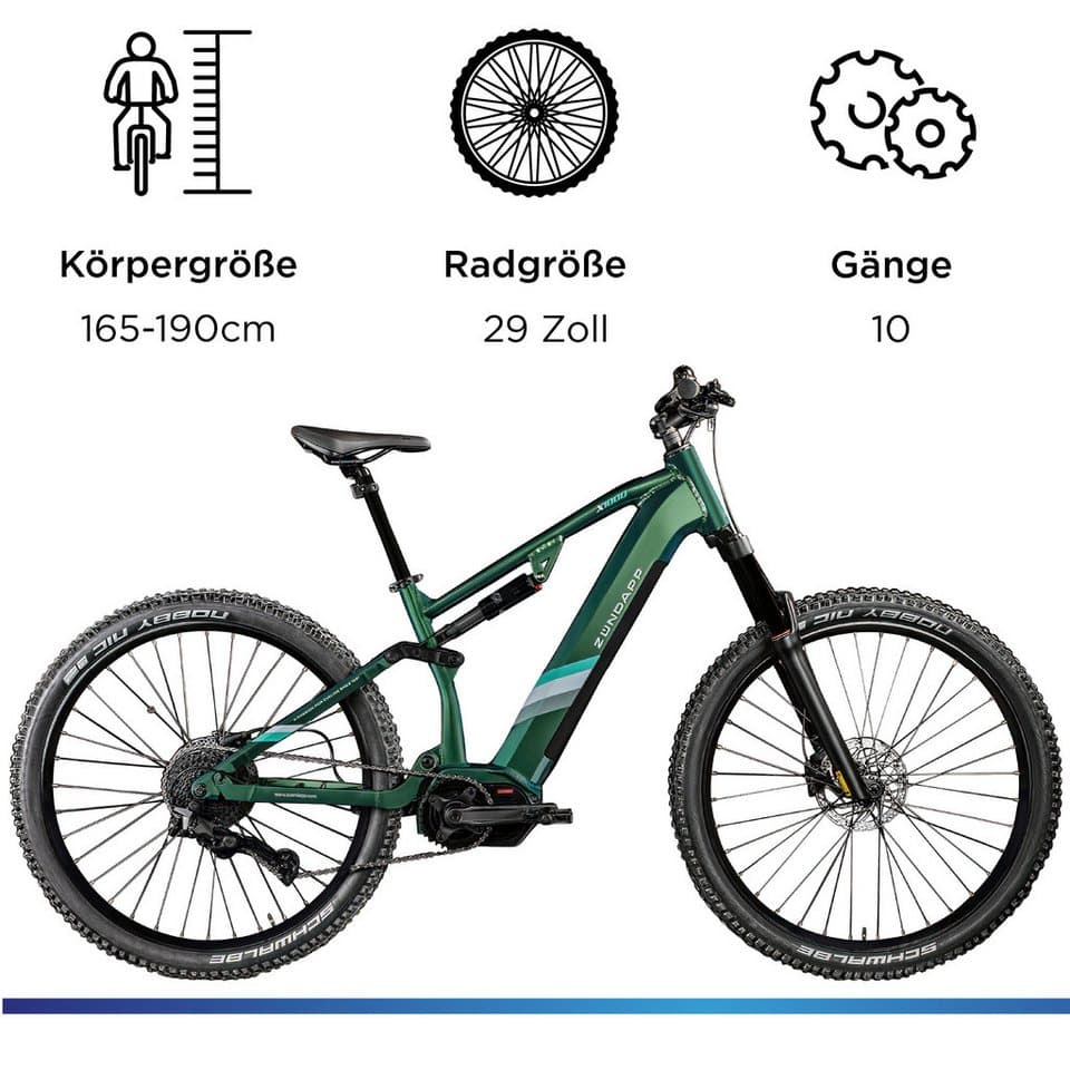 Zündapp E-Bike Mountainbike X1000, 10 Gang Shimano Cues U62020 SGS Schaltwerk, Kettenschaltung, Mittelmotor, 733 Wh, E Bike Mountainbike Fully 29 Zoll 10 Gänge Pedelec Damen Herren 730 Wh - Thumbnail 3