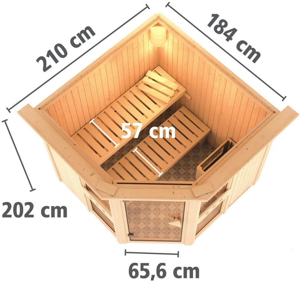 Karibu Sauna Aline 1, BxTxH: 210 x 184 x 202 cm, 68 mm, (Set) ohne Ofen - Thumbnail 8