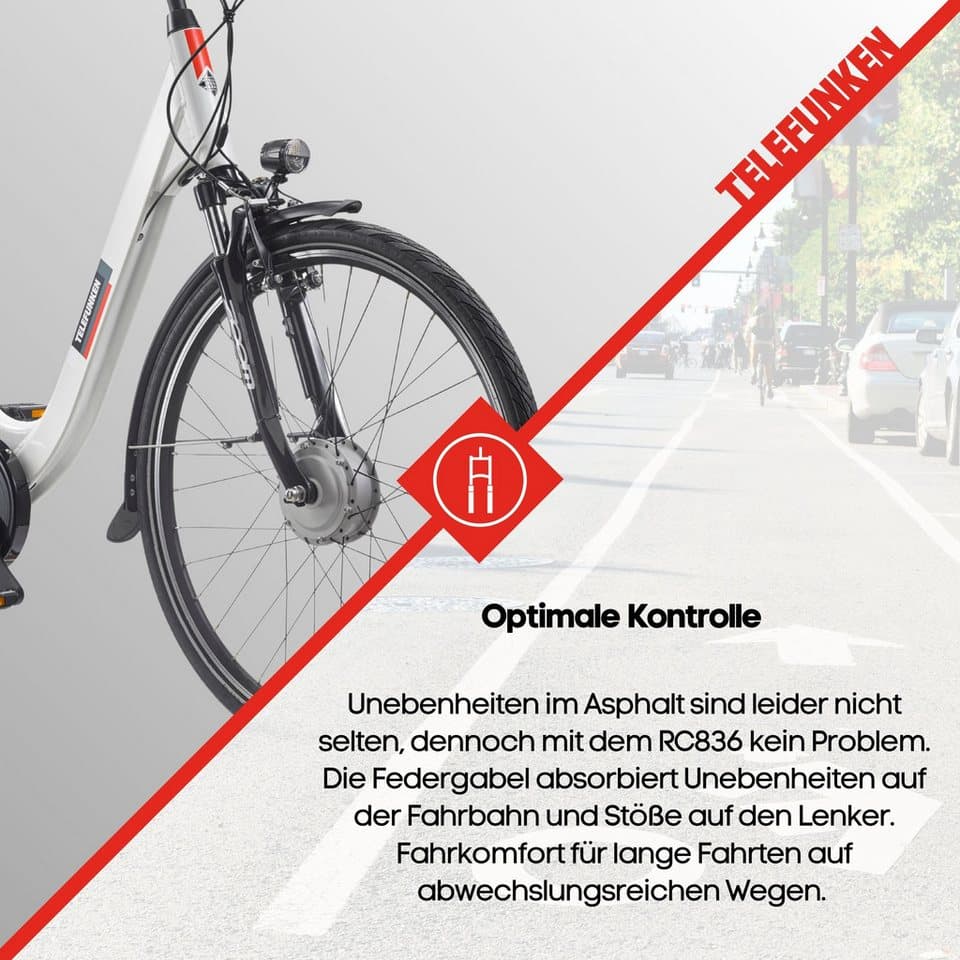 Telefunken E-Bike Cityrad Multitalent RC836, 3 Gang Shimano Shimano Nexus Schaltwerk, Nabenschaltung, Frontmotor, 474 Wh, tiefer Einstieg, 28 Zoll, Pedelec, Elektrofahrrad für Damen u. Herren - Thumbnail 8