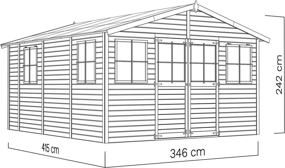 BERTILO Gartenhaus Workshop Carpenter naturbelassen, BxT: 364x459 cm, Großes Gartenhaus aus exakt vorgefertigten Elementen - Thumbnail 4