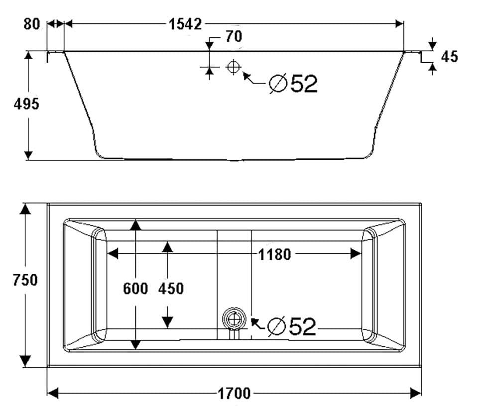 OTTOFOND Badewanne Cubic, (Komplett-Set, 4-tlg), mit Wannenträger und Ablaufgarnitur - Thumbnail 3