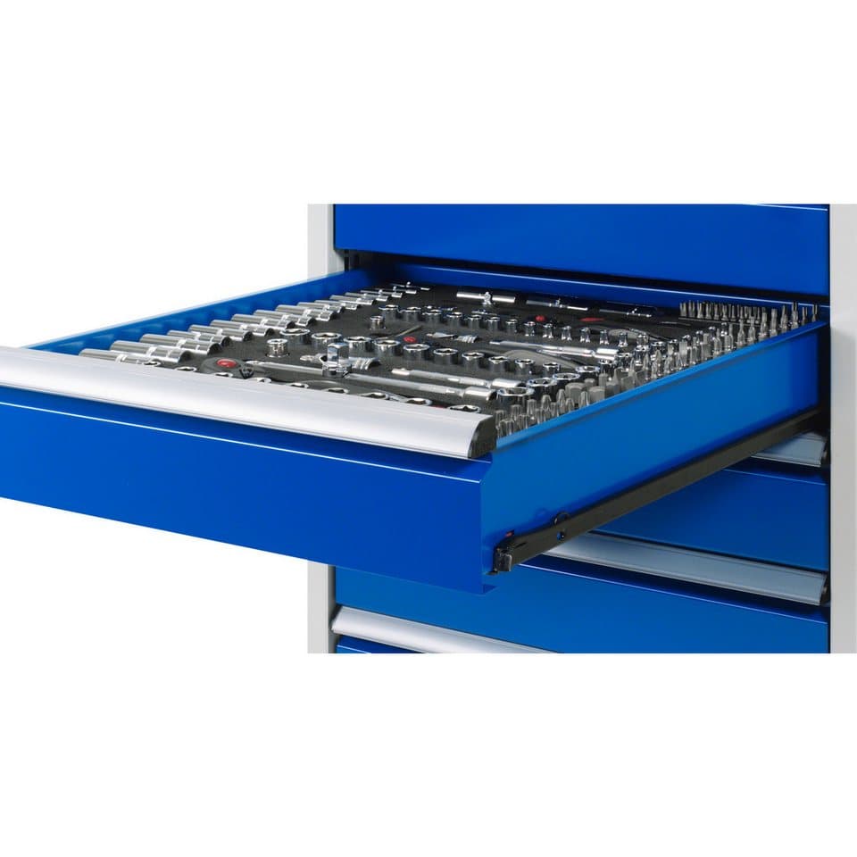 RAU Werkbank Werkbank 1500x700x890mm 4xSchublade-TA lichtgrau/enzianblau - Thumbnail 2