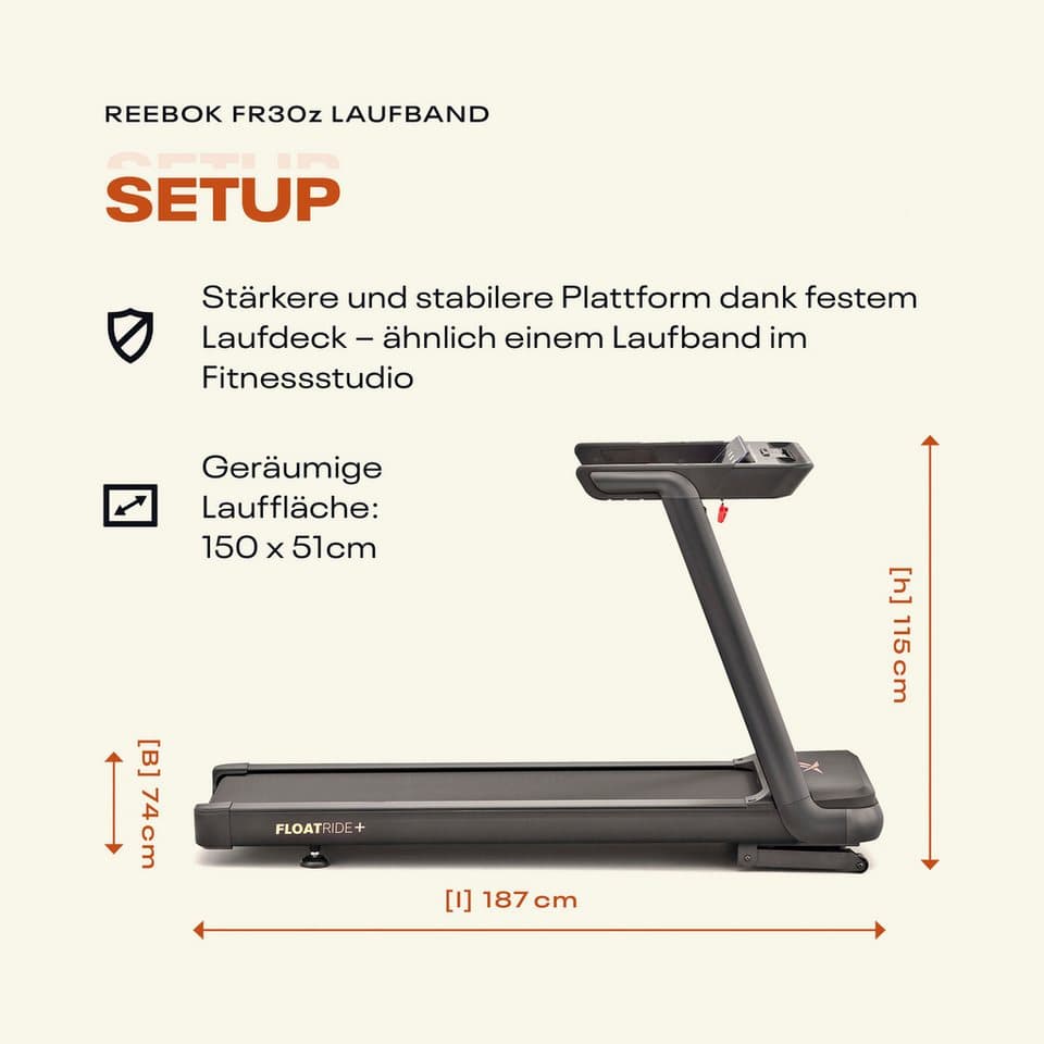 Reebok Laufband FR30z Floatride (mit integriertem Ventilator und Tablet-Halterung, Bluetooth), bis max. 20 km/h, mit Steigung, 150 kg max. Benutzergewicht - Thumbnail 29