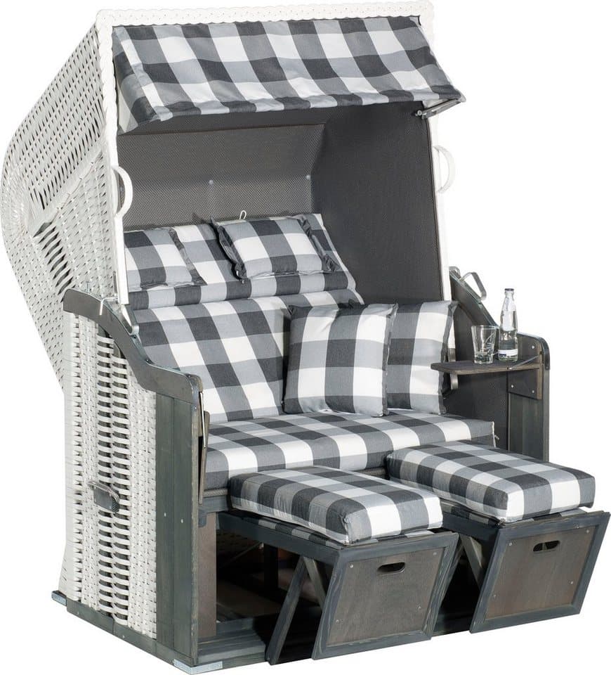SunnySmart Strandkorb Rustikal 255 Plus, BxTxH: 125x90x160 cm, Halblieger, 2-Sitzer, komplett montiert, Oberkorb in einem Stück geflochten
