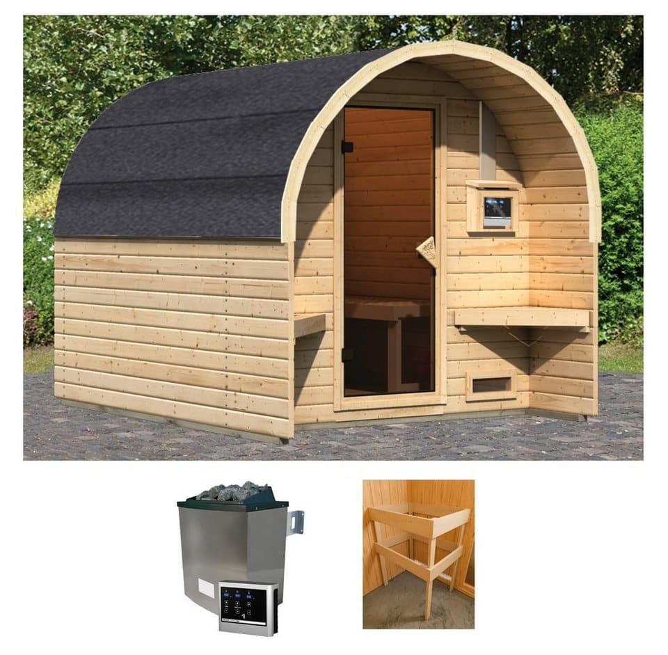 Karibu Fasssauna Fasshaus 2, BxTxH: 219 x 295 x 229 cm, 40 mm, (Set, 2-St) Ofen 9 KW externe Strg easy