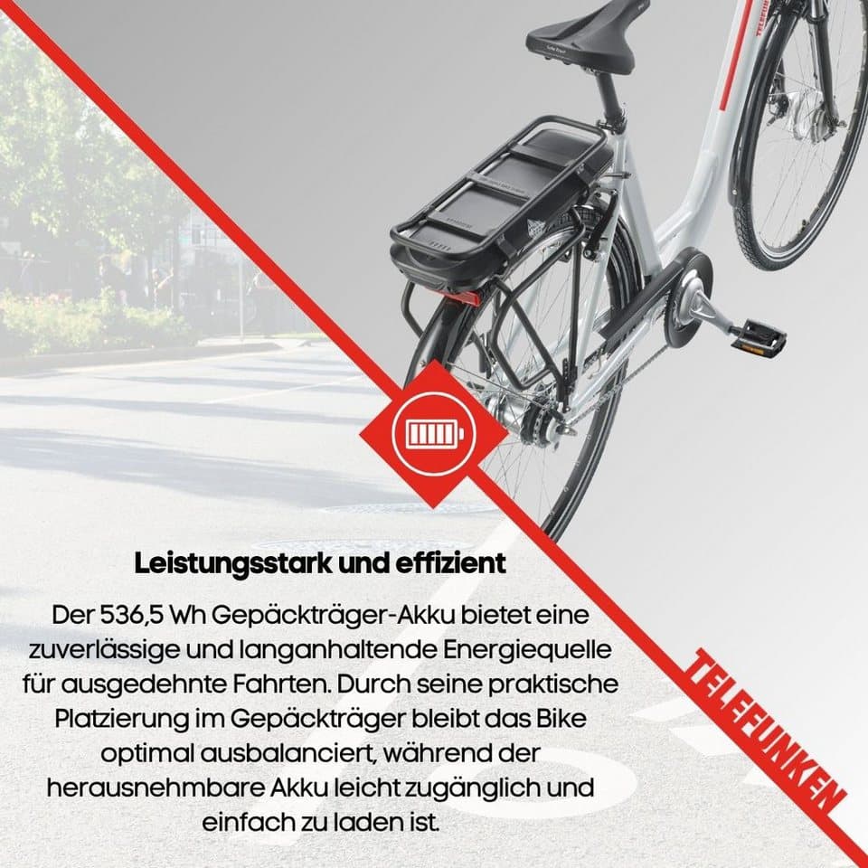 Telefunken E-Bike Cityrad Multitalent RC657, 7 Gang Shimano Nexus Schaltwerk, Nabenschaltung, Frontmotor, 536,5 Wh, Pedelec, Elektrofahrrad für Damen u. Herren - Thumbnail 7