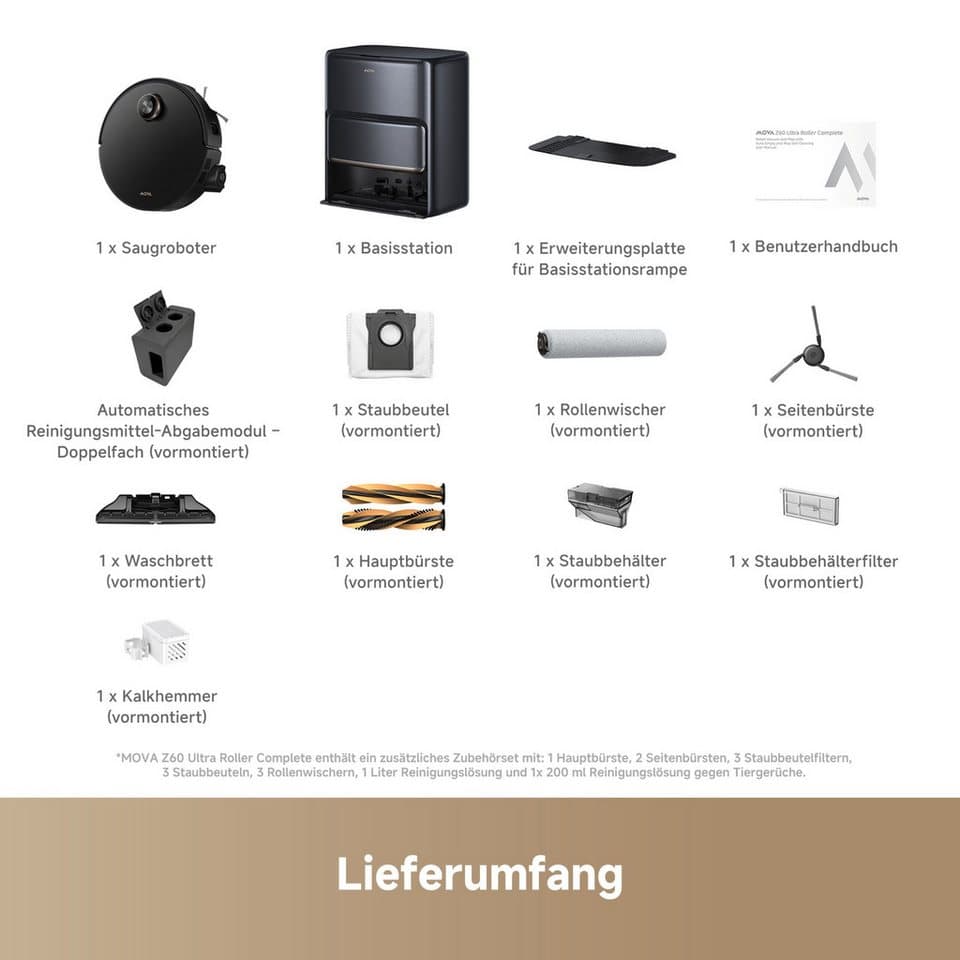 Mova Saugroboter mit Wischfunktion Z60 Ultra Roller Complete, 700 W, mit Beutel, Warmwasser-Wischsystem, Rollenmopp, überwindet Hindernisse, 28.000 Pa - Thumbnail 13