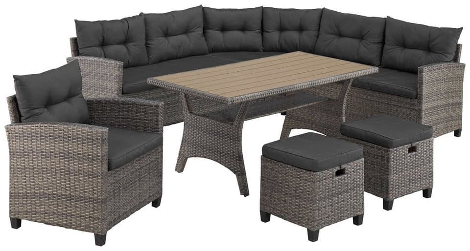 KONIFERA Gartenlounge-Set Keros Premium, (Set, 20-tlg., 2x 2er Sofa, 1x Ecke, 1x Sessel, 2x Hocker, 1x Tisch 145x75x67,5cm), Ecklounge, Polyrattan, Stahl, geeignet für 8 Personen, inkl. Auflagen - Thumbnail 2
