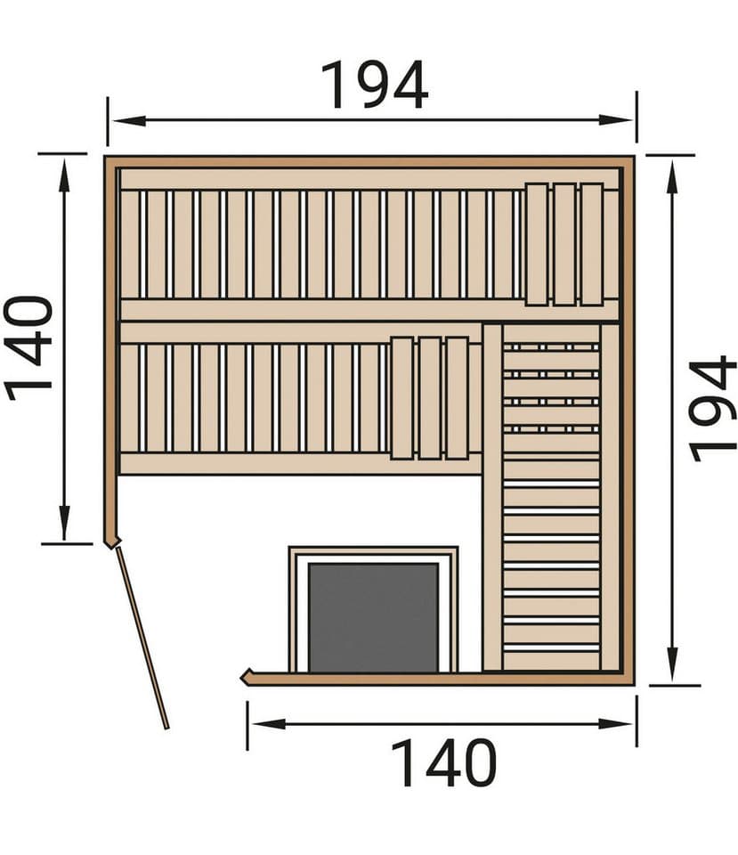 weka Sauna Element-Ecksauna VARBERG 3, BxTxH: 194 x 194 x 199 cm, 38 mm, vorgefertigte Elemente, moderne Ganzglastür - Thumbnail 9