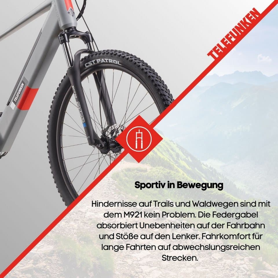Telefunken E-Bike Mountainbike Aufsteiger M921, 7 Gang Shimano, Kettenschaltung, Heckmotor, 468 Wh, (29 Zoll, Scheibenbremsen), Pedelec, Elektrofahrrad für Damen u. Herren, MTB - Thumbnail 8
