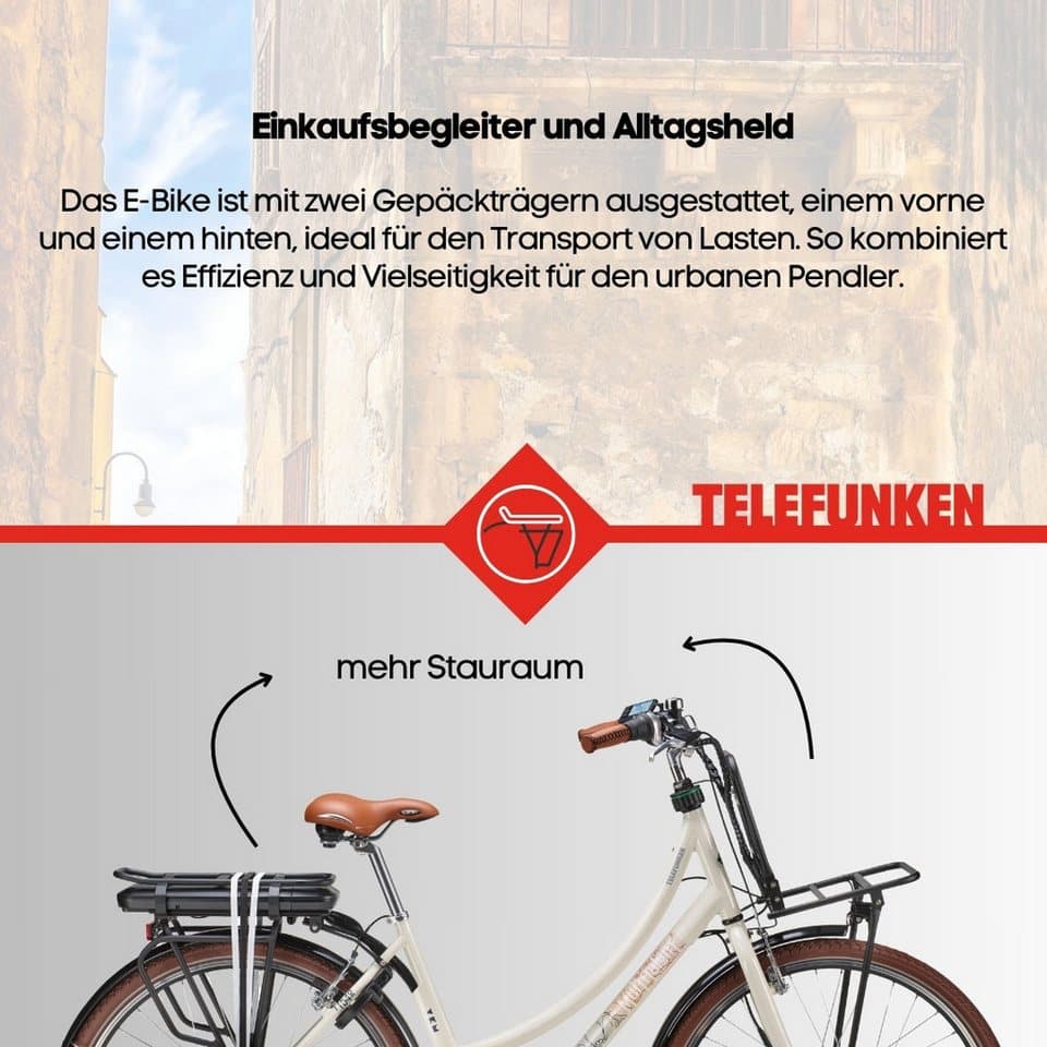 Telefunken E-Bike Cityrad Multitalent RT540, 7 Gang Shimano Nexus Schaltwerk, Nabenschaltung, Frontmotor, 468 Wh, Pedelec, Elektrofahrrad für Damen u. Herren - Thumbnail 9