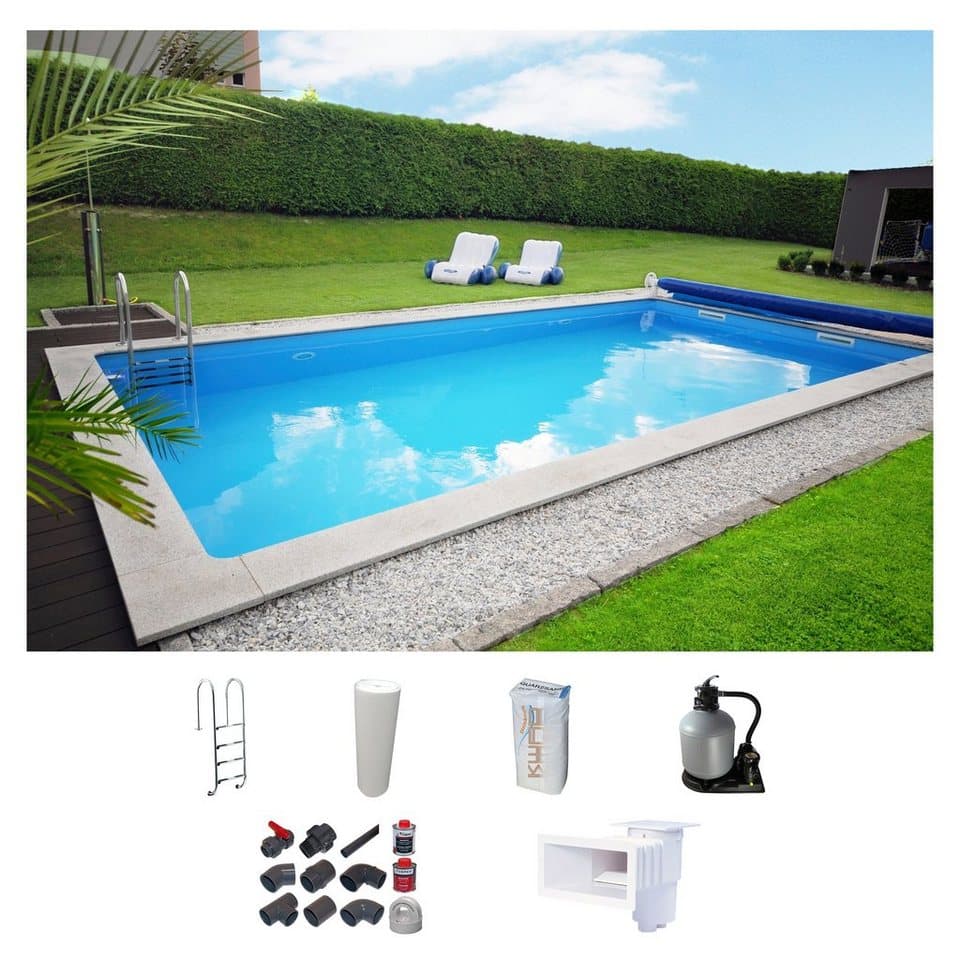 KWAD Rechteckpool mit Edelstahlleiter (Set), in verschiedenen Größen, mit Foliensack 0,6mm - Bild 1