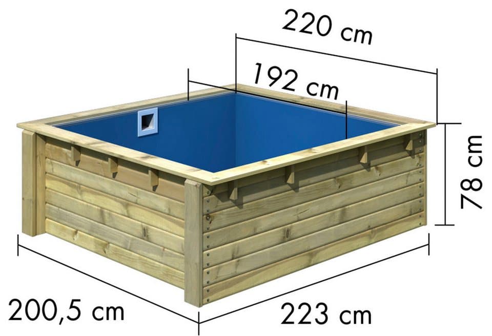 Karibu Rechteckpool Minipool L220 x B 220 x H 78 cm (Set, 3-tlg), kesseldruckimprägniert, Made in Germany - Thumbnail 4