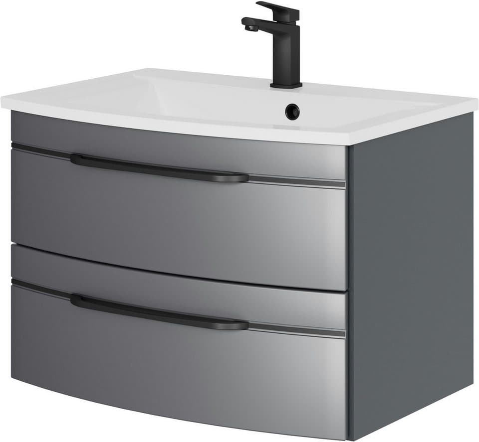 Saphir Waschtisch Serie 7045 Mineralmarmor-Waschtisch und Unterschrank, 71,5 cm breit, Waschplatz mit 2 Schubladen, Badmöbel Set mit Waschtisch
