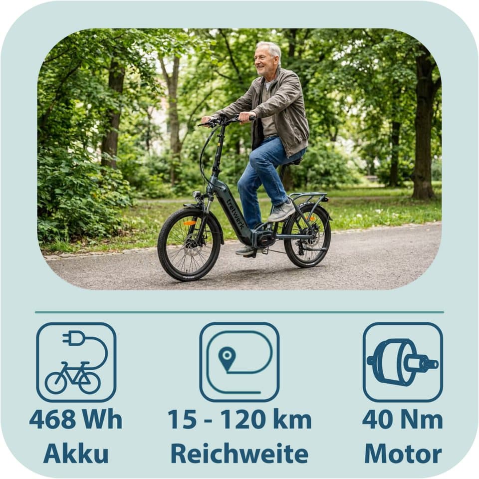 Tretwerk E-Bike Faltrad Camper, 7 Gang Shimano Tourney TY300 Schaltwerk, Kettenschaltung, Heckmotor, 468 Wh - Thumbnail 3