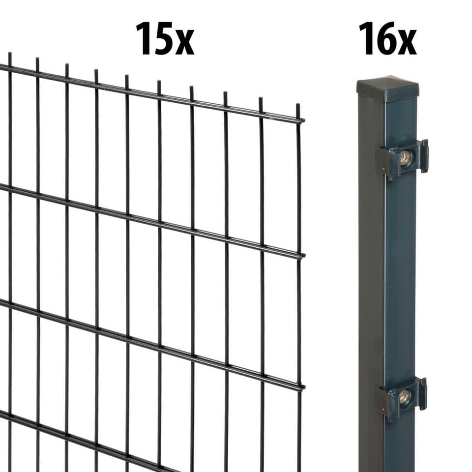 GARDEN 'N' MORE Doppelstabmattenzaun Standard, (31-St), Zaun, 15 Elemente für 30 m, LxH: 200 x 183 cm, mit 16 Pfosten
