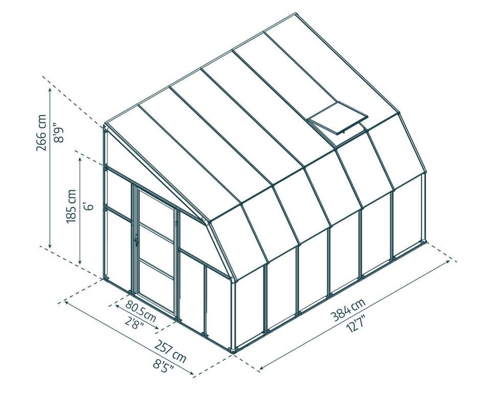 Palram - Canopia Gewächshaus Sun Room, BxTxH: 257 x 384 x 266 cm, BxLxH: 58 x 120 x 266 cm, 3 mm Wandstärke, lebenslang widerstandsfähige Wandpaneele - Thumbnail 5