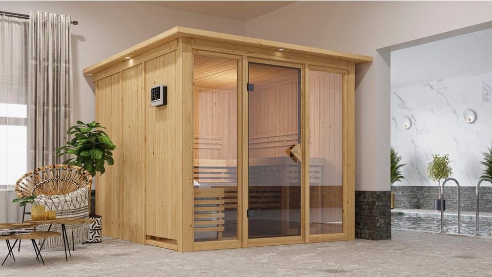 welltime Sauna Artja, BxTxH: 240,5 x 248 x 202 cm, 68 mm, (Set) Ofen 9 KW externe Strg easy - Thumbnail 2