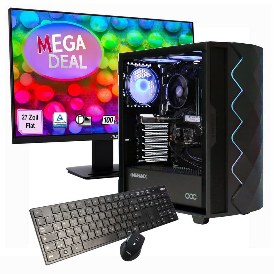 GAMEMAX MegaDeal Diamond BK 2612 Ryzen 5 5600G Radeon Graphics 32GB 1TB SSD PC-Komplettsystem (27", AMD Ryzen 5 5600G, Radeon Graphics on Board, 32 GB RAM, 1000 GB SSD, Windows 11 + MSI PRO MP273A Monitor, 69cm (27) - Bild 1