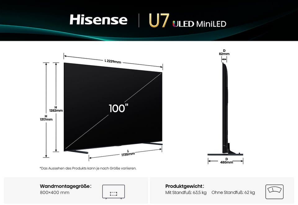 Hisense 100U7Q QLED Mini LED-Fernseher (253 cm/100 Zoll, 4K Ultra HD, Smart-TV, 4K UHD Mini LED) - Thumbnail 15