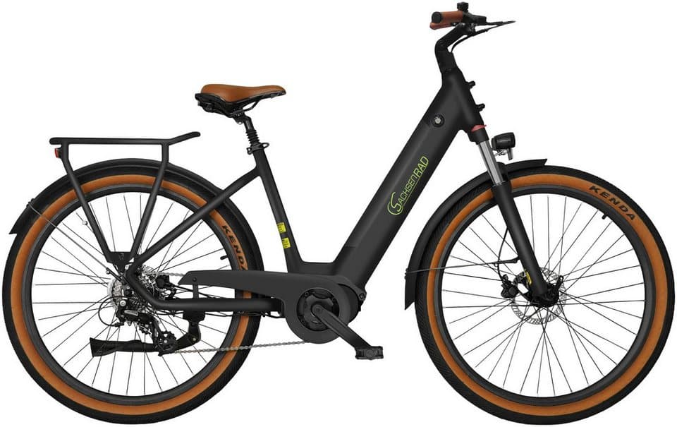 SachsenRAD E-Bike Cityrad C5 mit Diebstahlsicherung, 7 Gang Shimano 7SP TOURNEY TY300 Schaltwerk, Kettenschaltung, Mittelmotor, 470 Wh, (Tiefeinsteiger), TFT Farb-LCD-Display, Fahrmodus Pedelec,  LED-Frontlicht, Alarmanlage