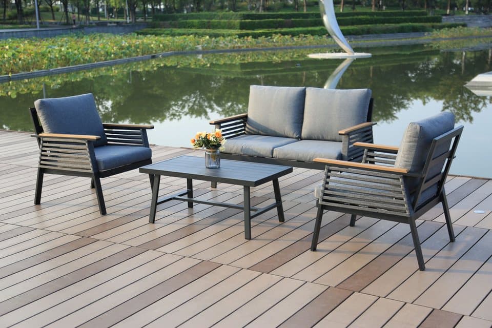 Garden Pleasure Gartenlounge-Set, Lounge-Gruppe »DENIA«, 2 Sessel, 1 Sofa, Tisch LxB: 55,5x100 cm, inkl grauen Kissen - Bild 1