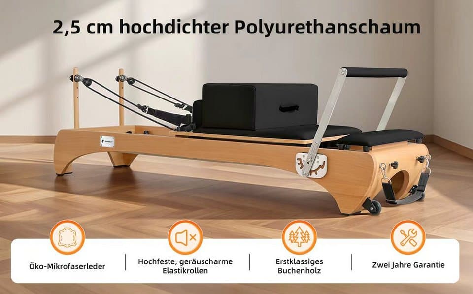 JASPORT Pilates-Reformer H89 aus Buchenholz, (Pilates Reformer Set inklusive Box, Sprungplatte und Zubehör), Stabiler Rahmen aus Buchenholz - Thumbnail 11