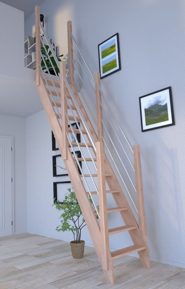 Starwood Raumspartreppe Raumspartreppe Buche 3000 mit Holz-Edelstahl Geländer beidseitig