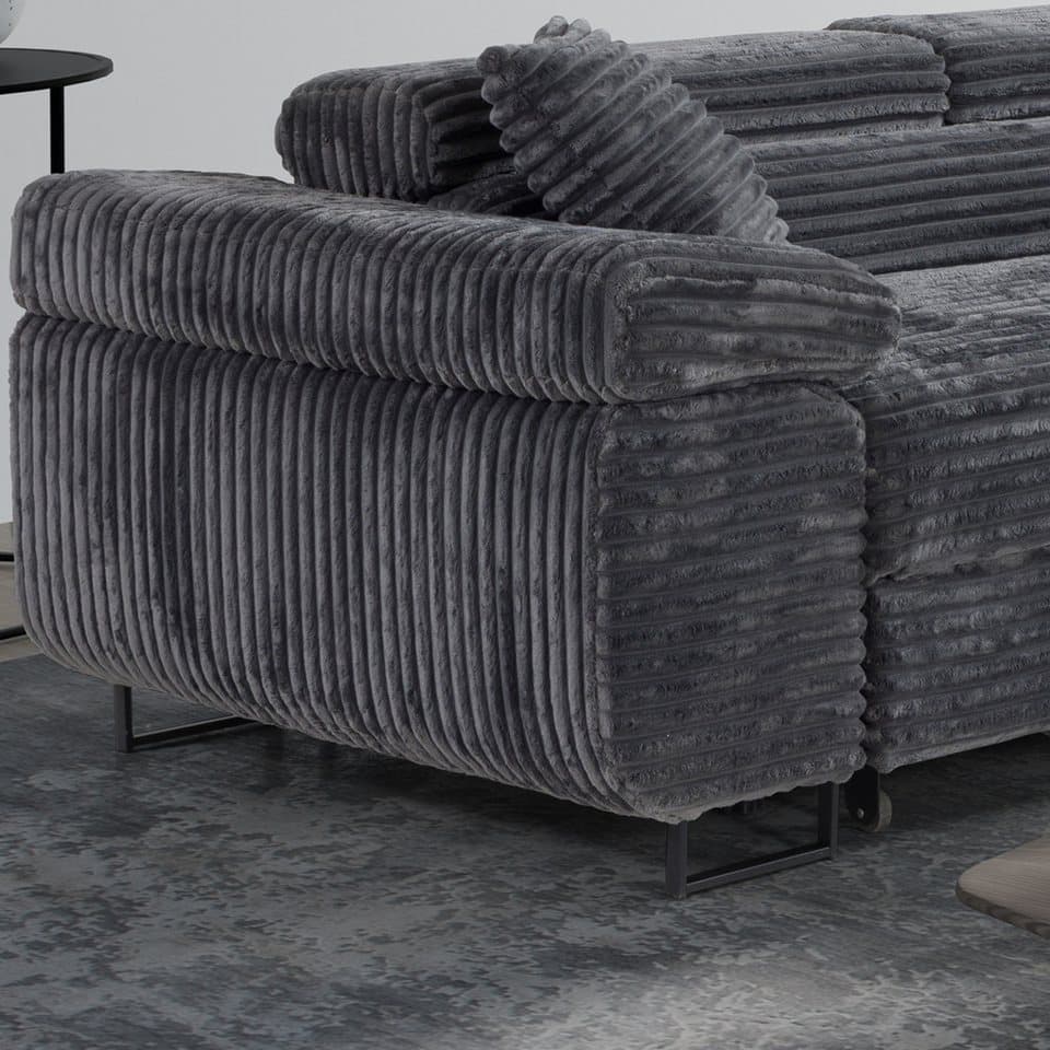M-Punkt24 Ecksofa MIAMI TILIA, Cordstoff Grau Anthrazit, Ottomane rechts oder links, Kopfteilverstellung, Bettkasten - Thumbnail 5