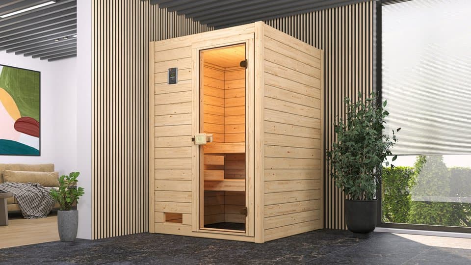weka Sauna Massivholzsauna VALIDA 1, BxTxH: 139 x 139 x 203,5 cm, 38 mm, Blockbohlen, moderne Ganzglastür - Bild 1