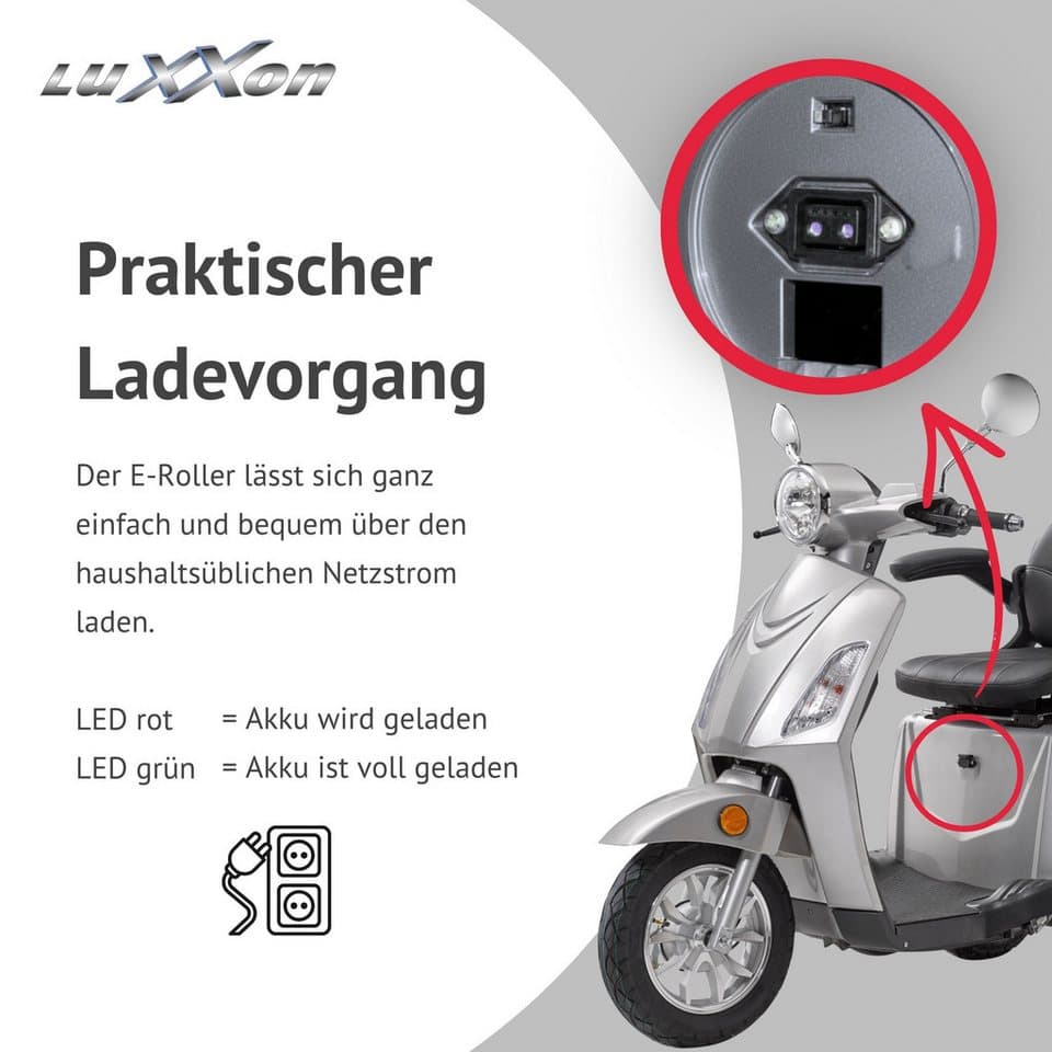 Luxxon Elektromobil E3800, 800 W, 20 km/h, (Elektroroller, Korb), bis zu 65 km Reichweite, Elektro Dreirad, Seniorenmobil - Thumbnail 8