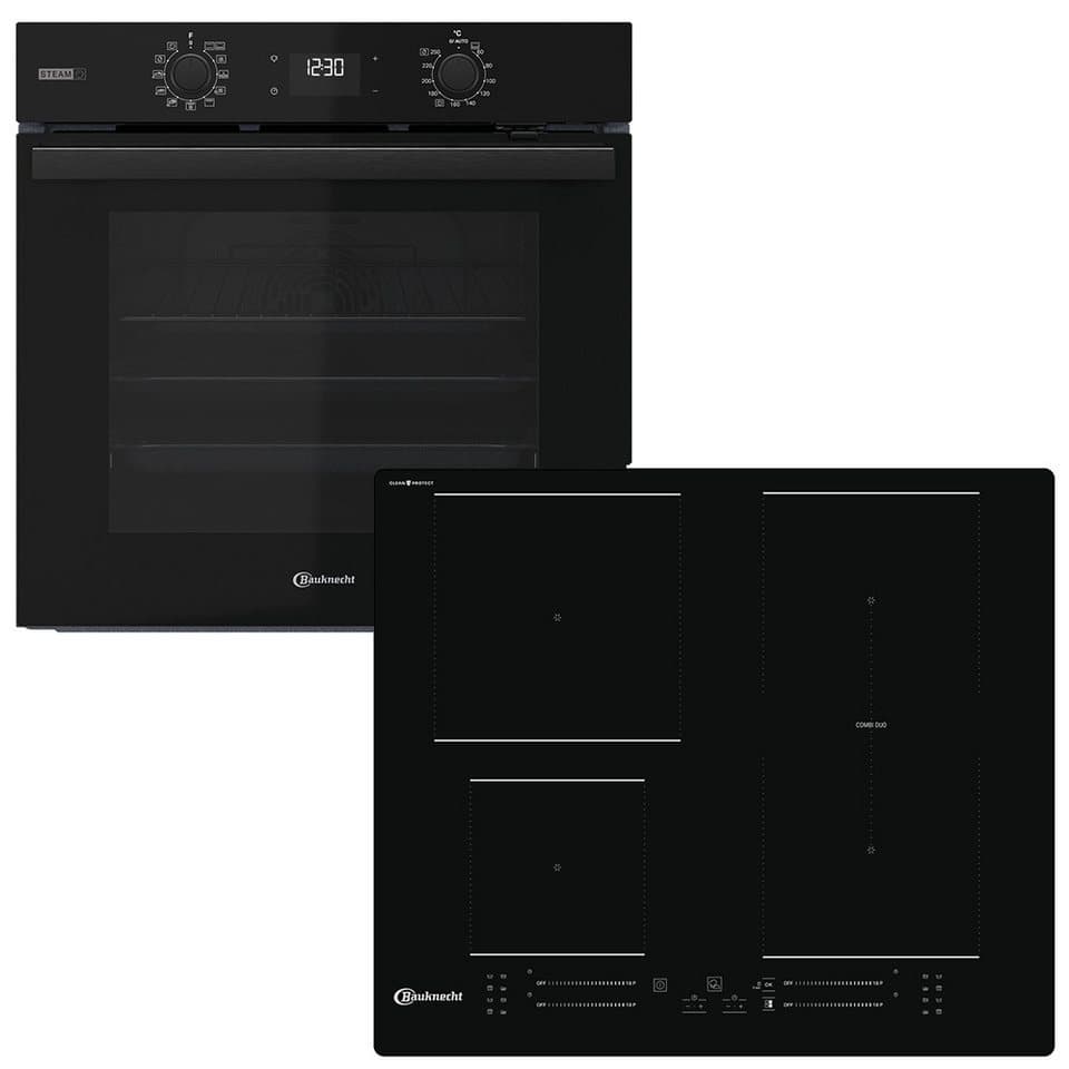 BAUKNECHT Backofen-Set BAKO 820 Pyro Steam, mit 1-fach-Teleskopauszug, FlexiClean - zwei mühelose Reinigungsfunktionen (Pyrolyse & Hydrolyse) je nach Bedarf, GentleSteam – für ein saftiges Inneres und ein knuspriges Äußeres